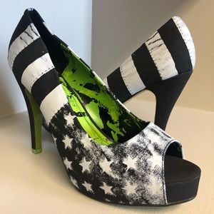 Black and white flag peep toe heels